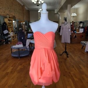 New Coral Peach Chiffon Strapless Dress